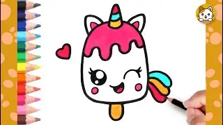🌈 EASY Unicorn Ice Cream Drawing | Follow Along Drawings