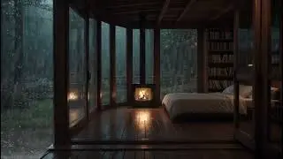 Cozy Cabin Night Rain with Fireplace | Fall Asleep Fast to Relaxing Gentle Forest Rainfall