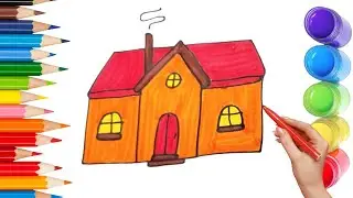 How To Draw cute House Drawing, Painting & Coloring For Kids and Toddlers_ Child Art 🐋🌈🎨