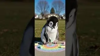 Penguin Paints a Rainbow! 🐧🌈 See magic in every brushstroke #creative #colorful #shorts