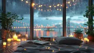 Sitting Alone in a Cozy Caf&eacute; Watching Rain Outside the Window on a Calm and Peaceful Night