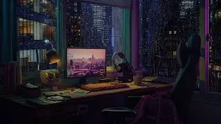 Midnight Rain on Pane &ndash; Soothing Drizzle & Neon Hues for Immersive Focus Sessions