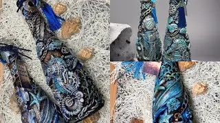 DIY mixedmedia bottle marine style #mixedmedia #decoupage #decoration #sea #diyprojects 