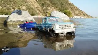 FIRST river run with the SprintJet mini boat and ROCK crawling to the launch with our SCX24s