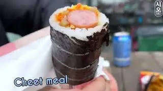 Asmr Mukbang Convience store Hotdog Triangular kimbap fire noodles #sausage #random #eating #viral