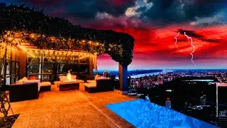 NYC Rooftop Infinity Pool w/ Fire Pit Overlooking Central Park, | Penthouse Pool Sound for Sleep