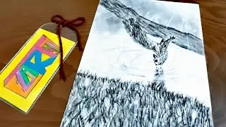 Пошаговый урок по рисованию белки, пьющей воду из пруда, карандашом для начинающих.
