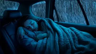 Rain and Thunder sounds in a dark screen - Relaxing Ambience on Cozy Car for Deep Sleep, Focus, ASMR
