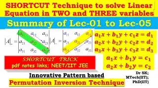 SHORTCUT Linear Eqn Soln in 2,3 Variables Cramer's rule; Permutation Inversion; NEET JEE Aspirants