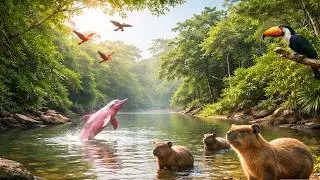 Relaxing Walk Through the Amazon Rainforest | Gentle Wildlife & Nature Sounds (4K HDR)
