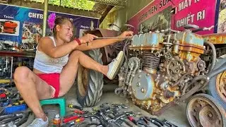 Talented 18-year-old girl repairs and restores a Big-Displacement Motorcycle for a farmer. Amazing!