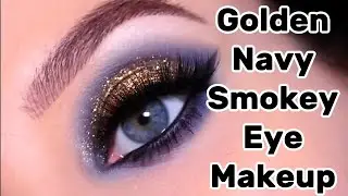 Golden  Navy Smokey Eye Makeup tutorial