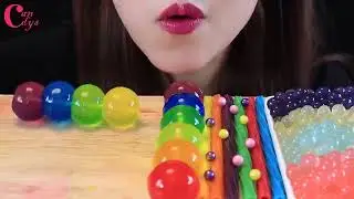 ASMR RAINBOW TWIZZLERS POPPING BOBA JELLYNOODLES KYOHO JELLY KOHAKUTOU CANDY 🍭
