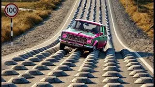 Car vs 100 Speed Bumps X Road Restriction X Ledges BeamNG Drive Challenge! 👑
