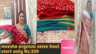 Meesho designer party wear orgenza saree haul mirror work,thread work saree /only Rs. 339