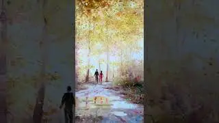 Golden Autumn Landscape Painting | Moments of Warmth and Love #painting #art #oilpainting