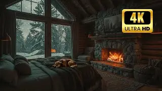 Cozy Winter Ambience: Snow Storm & Fireplace Sounds ❄️ Relaxing Jazz Music [4K]