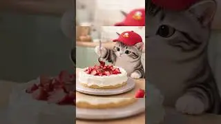 Baking Paws Part 2: Adorable Kittens Decorate & Enjoy Their Strawberry Cake! 🍓🐱 #cat #cute #baking