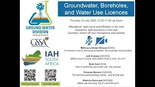 Webinar: Groundwater, Boreholes, and Water Use Licenses (GWD, IAH-SA), 23 July 2020