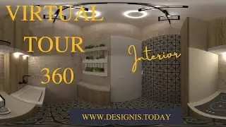 3D 360 VR Interior Design Project. Virtual tour. Small kitchen design
