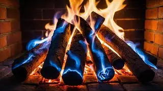Soothing Blue Fire with Glowing Logs in Warm Brick Fireplace for Night Relaxation and Sleep