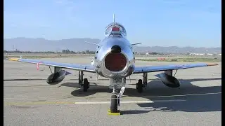 F-86 MiG-15 and T-33 Jet Plane Flying Display at Planes of Fame Airshow in Chino CA May-2014