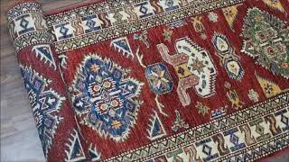 Red Super Kazak Geometric Design XL Runner Pure Wool Hand-Knotted Oriental Rug252275