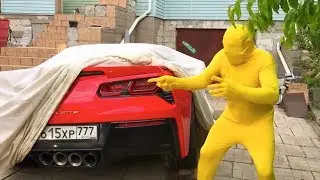 Yellow Man on Chevy Camaro found Corvette! Red Man & Mr. Joe in Compilation for Kids