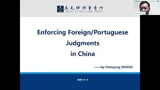 Chenyang Zhang on Enforcement of Foreign/Portuguese Judgments in China