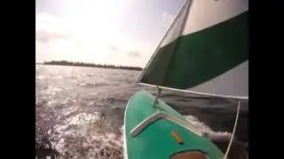 Sailing around Higgins Lake, Michigan in a Sunfish sailboat