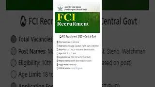 🔥 FCI Recruitment 2025 &ndash; Central Govt