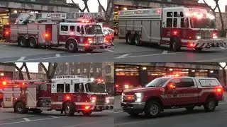 New Rochelle Fire Department Engine 21, Ladder 11 (Spare), Rescue 4 and Car 2302 Responding