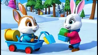 Little Bunny Works at the Snow Station 🐰❄️🚉 | 3D Animated Nursery Rhyme for Kids