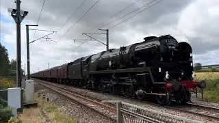 Merchant Navy class 35018 whistles past Cromwell 15.07.23