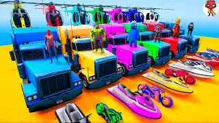GTA V Spiderman! Super Car,Motorcycle, Helicopter, Boats! Epic Stunt Card for Superheroes #7