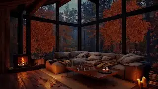 Soothing Rainfall in a Warm Living Room - Relaxing Fireplaces Sounds a Peaceful Night