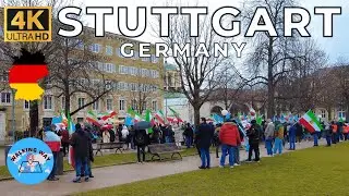 Stuttgart, Germany Walking Tour - Protest for the Revolution in Iran - 4K 60fps