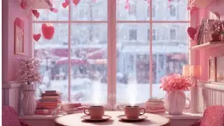 Cozy Valentine's Coffee Shop Ambience ☕️💖 Pink Window Seat, Snow & Relaxing Lofi Beats