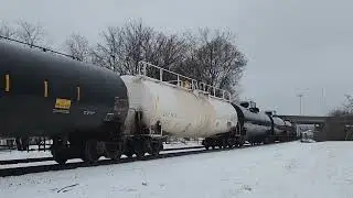 BNSF 8051 and NS 9950 lead CP 247 on Canadian Pacific's Watertown Subdivision|12/9/22