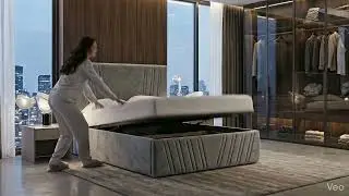 Juana Deep Storage Ottoman Bed Frame &ndash; Extra High Headboard & Luxury Storage