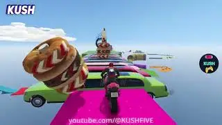 Double Flatbed Trailer Truck vs Speedbumps Train vs Cars GTA 5 Mods