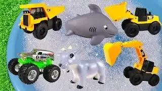Trucks, Animals and Cars- Learning Vehicles and Animals in Kids Pool