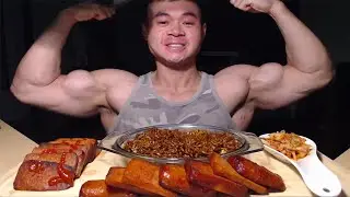 ASMR MUKBANG: Blackbean Noodles & Spam & Kimchi - Food Sound - Buff Asian