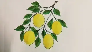 Easy painting |How to paint lemon branch with acrylic colours step-by-step