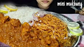 Chicken Gravy+Rice+Noodles+onions *Eating Show