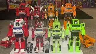 Transformers inferno grapple artfire hauler complete collection then and now. G1 generations ehobby