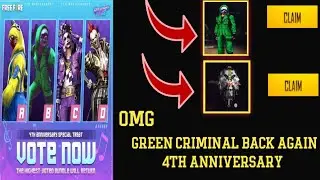 Green Criminal Back Again India Server.. 4th Anniversary Event.. Free Back Skin All Free Fire Player