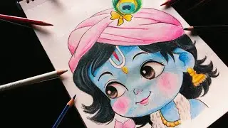 How to draw little Krishna drawing with colour pencils | easy drawing ideas for beginners |