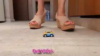 Toy Car Walkover Crush Fetish Brown Wedge Heel Trample Full Weight Open Red Toes