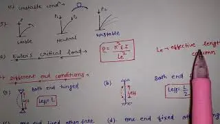 Slenderness ratio ,Rankine load,Euler critical load,effective length of column in hindi